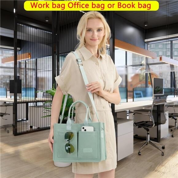 Tote Bag for Women With Compartments,Large Canvas Totes Women's Purse Crossbody - Picture 6 of 7